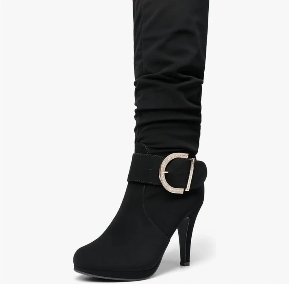 Cute black Knee High Boots for Women Sexy Pointed Toe lss Boots size 8 - Picture 1 of 2
